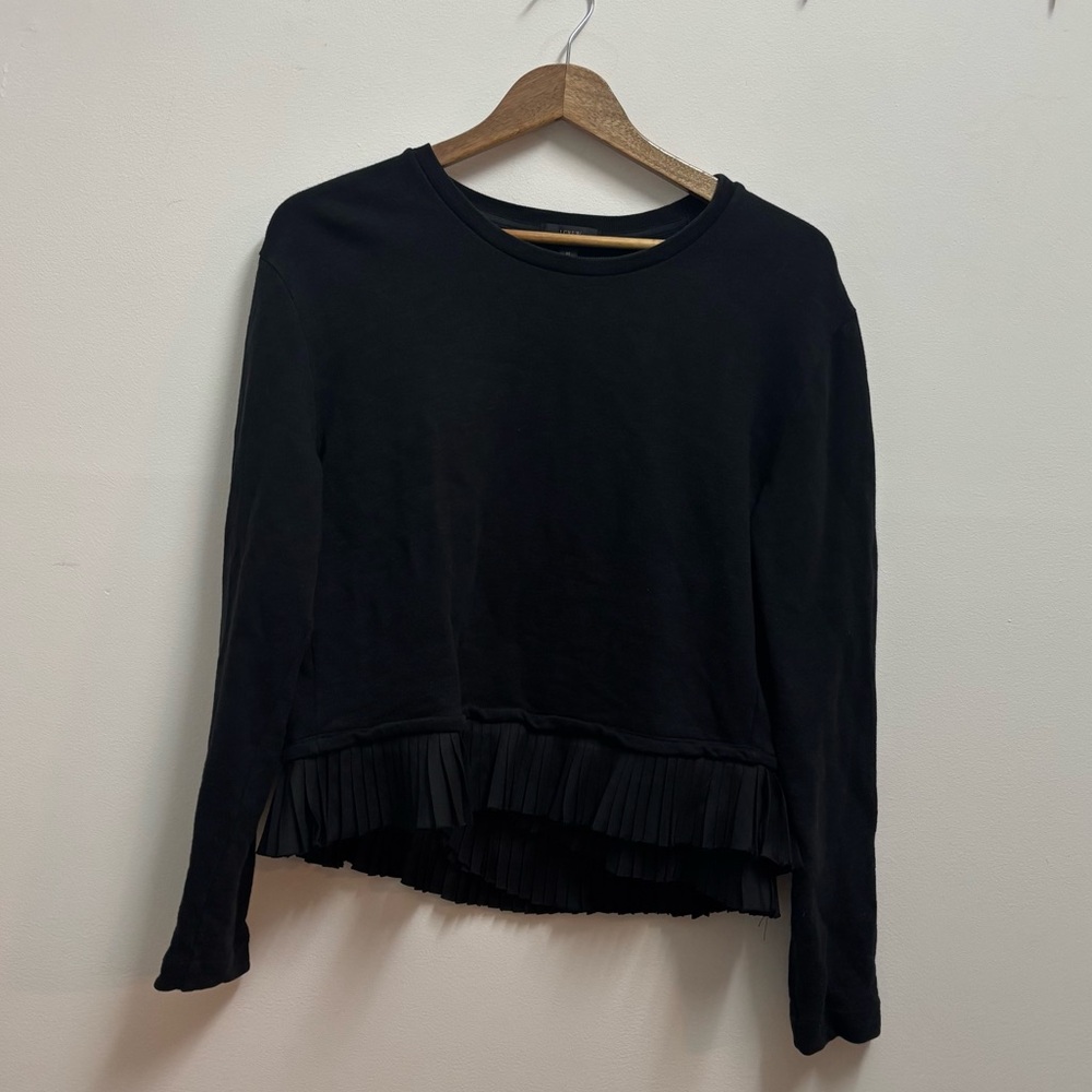 J. CREW cotton Sweater with pleat trim Black Women's Top size m medium